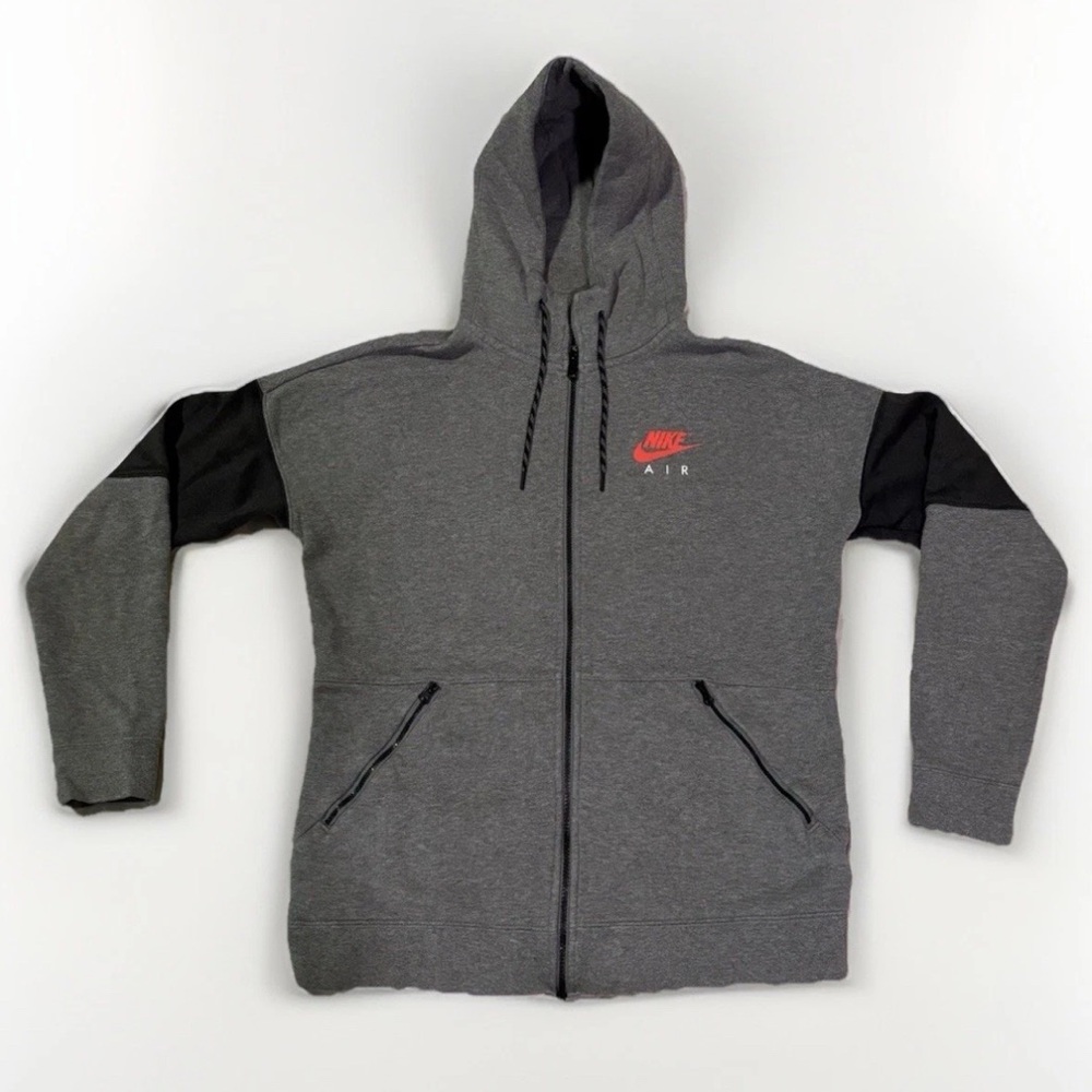 Nike Air Zip Up Hoodie Medium Grey Red Black Sweatshirt Jacket